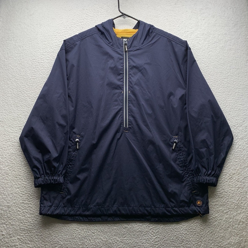 VTG Starter Windbreaker Rain Jacket Mens XL Navy Blue Yellow Vented Sports Retro